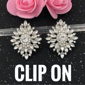 Rhinestone Fancy Formal Silver Clip On Earrings